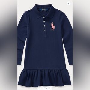 Polo by Ralph Lauren Navy Kids Polo Dress with Pink Logo